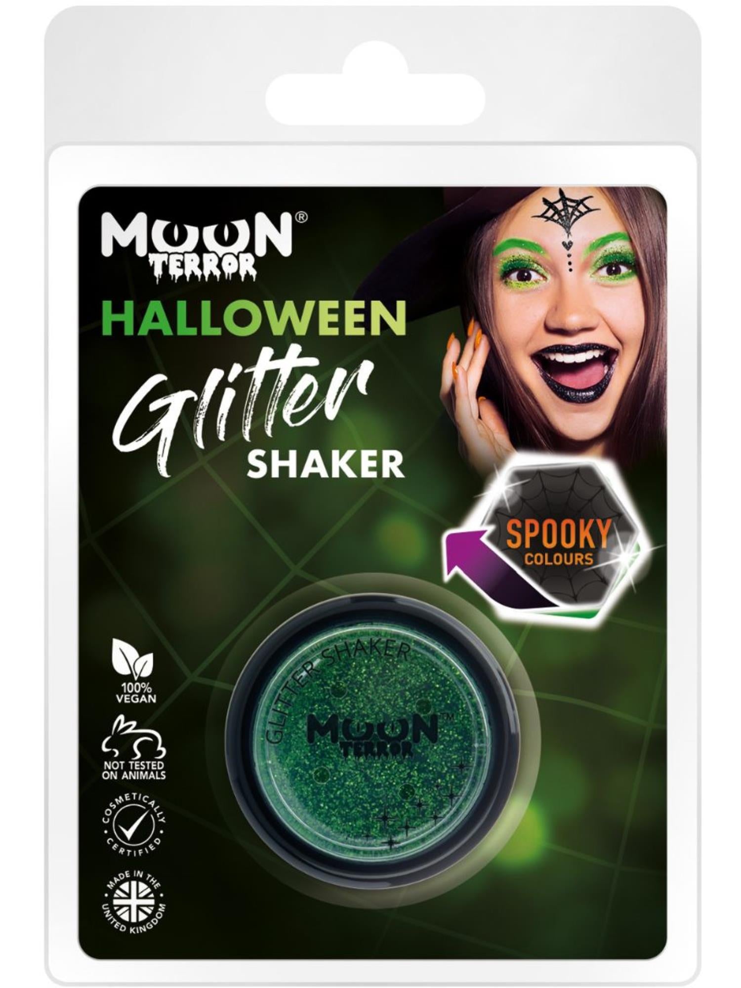 Moon Terror Halloween Glitter Shaker, Green 1
