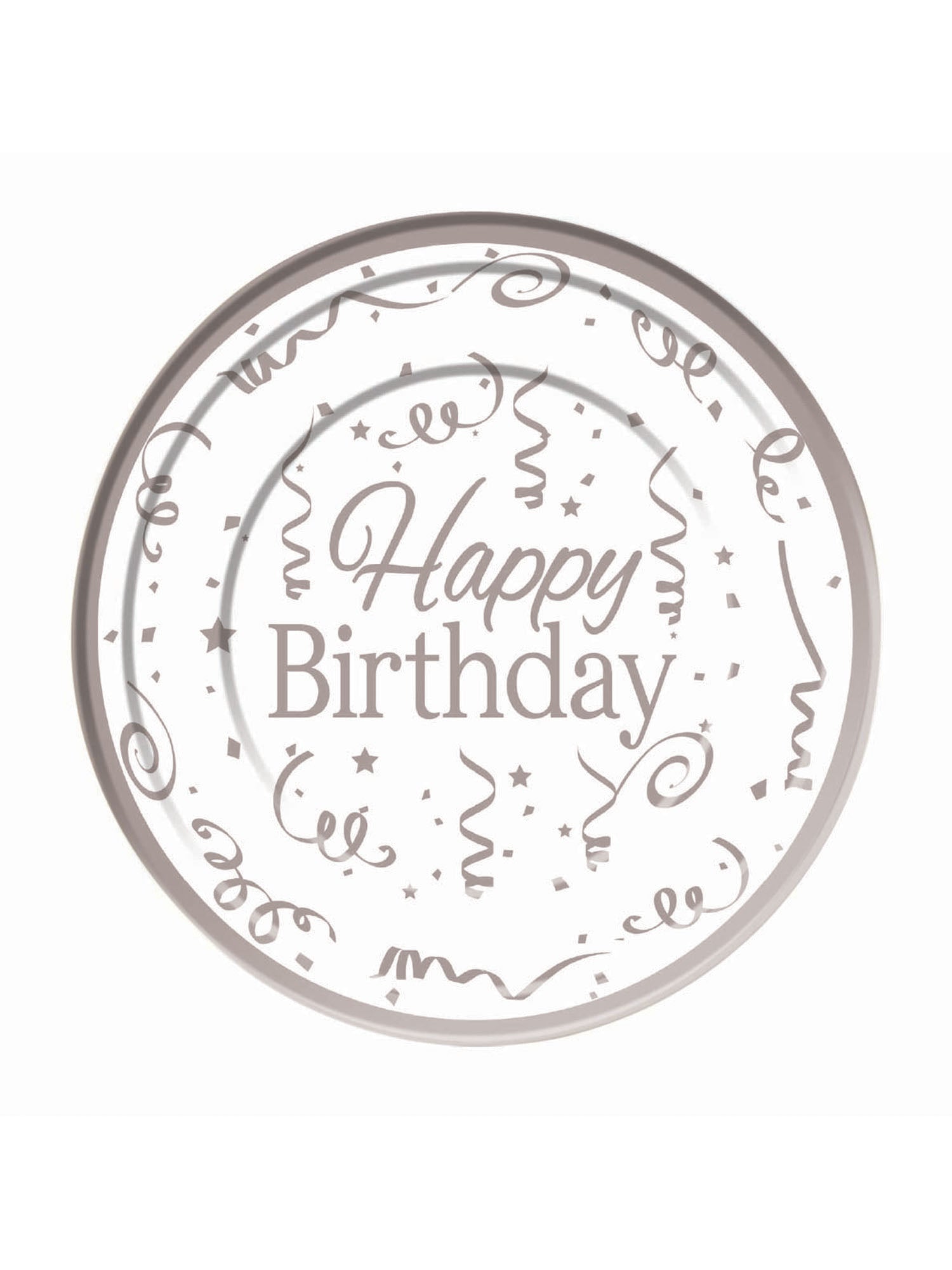 Silver Happy Birthday Plates Plastic (10 pack) 26cm 1