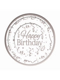 Silver Happy Birthday Plates Plastic ( 10 pack)15cm 1