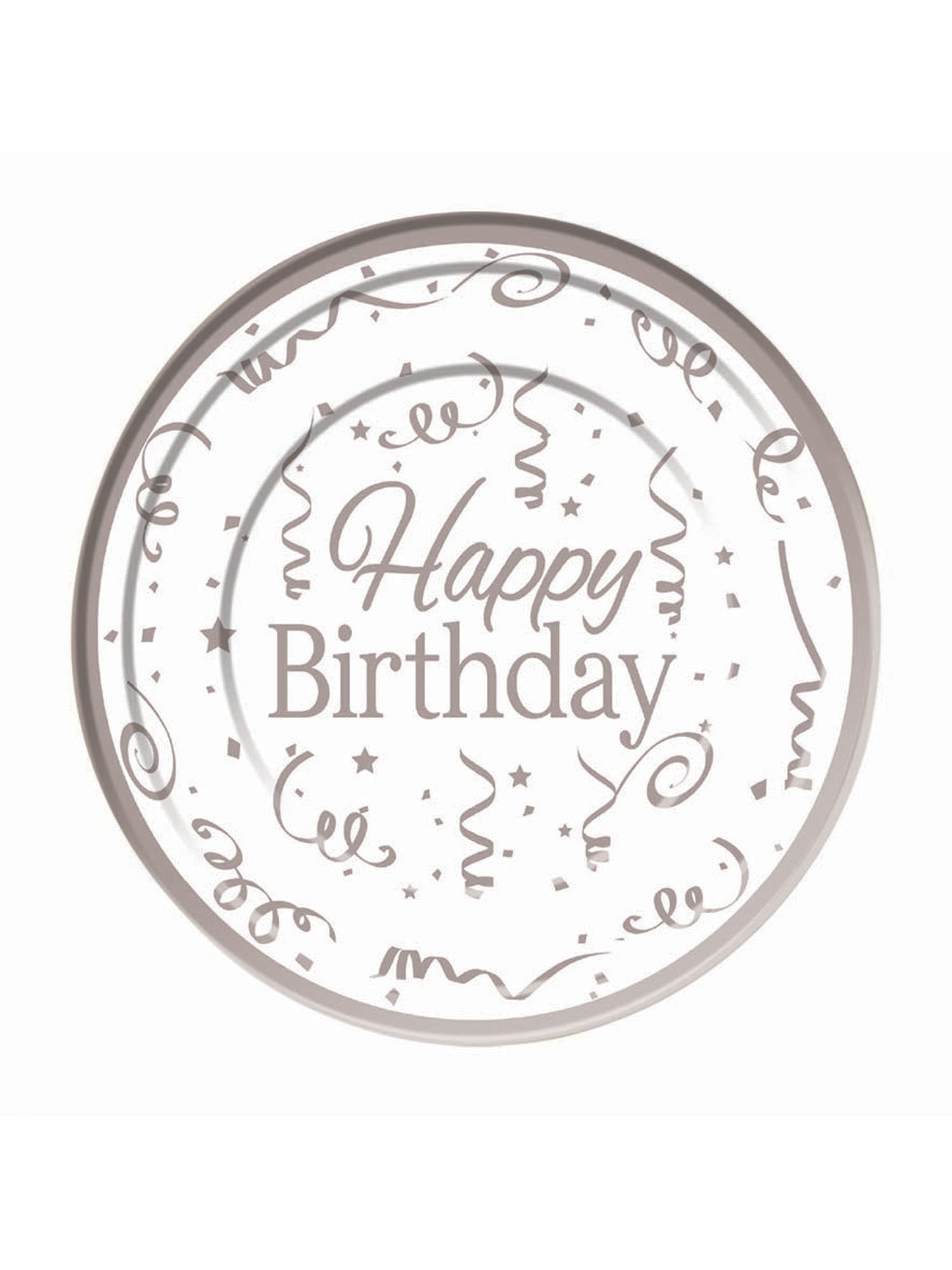 Silver Happy Birthday Plates Plastic ( 10 pack)15cm 1